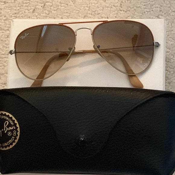 Ray Ban Aviator Sunglass with Orange and White Rim - Picture 1 of 5